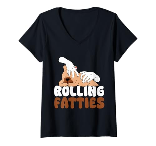 Damen Rolling Fatties Funny French Bulldog Design T-Shirt mit V-Ausschnitt Damen Rolling Fatties Funny French Bulldog Design T-Shirt mit V-Ausschnitt von French Bulldog Dog Humor Meme Men Women Kids
