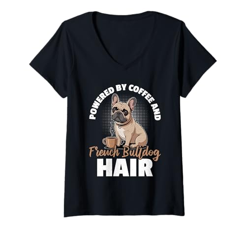 Damen Französische Bulldogge T-Shirt mit V-Ausschnitt von French Bulldog Gifts for Men and Women