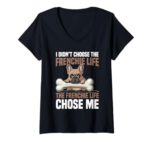 Damen Französische Bulldogge T-Shirt mit V-Ausschnitt von French Bulldog Gifts for Men and Women