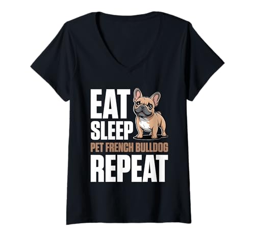 Damen Französische Bulldogge T-Shirt mit V-Ausschnitt von French Bulldog Gifts for Men and Women