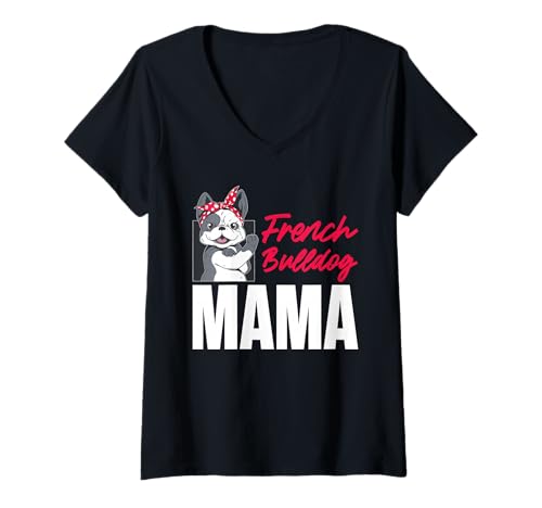 Damen Französische Bulldogge T-Shirt mit V-Ausschnitt von French Bulldog Gifts for Men and Women