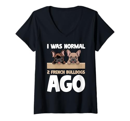 Damen Französische Bulldogge T-Shirt mit V-Ausschnitt von French Bulldog Gifts for Men and Women