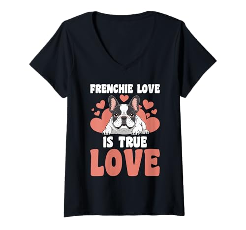 Damen Französische Bulldogge T-Shirt mit V-Ausschnitt von French Bulldog Gifts for Men and Women