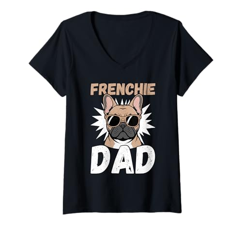 Damen Französische Bulldogge T-Shirt mit V-Ausschnitt von French Bulldog Gifts for Men and Women