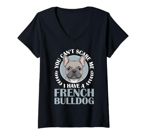 Damen Französische Bulldogge T-Shirt mit V-Ausschnitt von French Bulldog Gifts for Men and Women