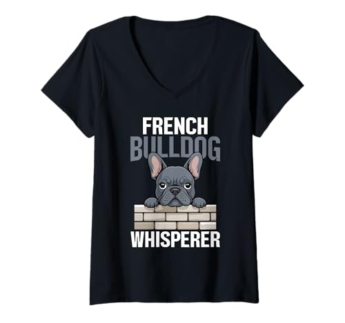 Damen Französische Bulldogge T-Shirt mit V-Ausschnitt von French Bulldog Gifts for Men and Women