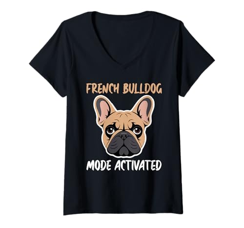 Damen Französische Bulldogge T-Shirt mit V-Ausschnitt von French Bulldog Gifts for Men and Women