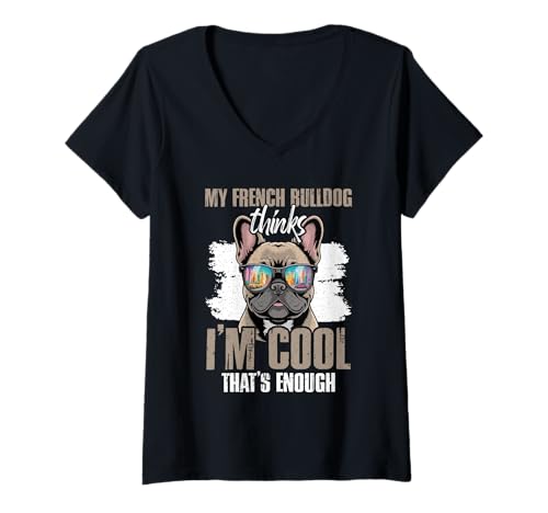 Damen Französische Bulldogge T-Shirt mit V-Ausschnitt von French Bulldog Gifts for Men and Women