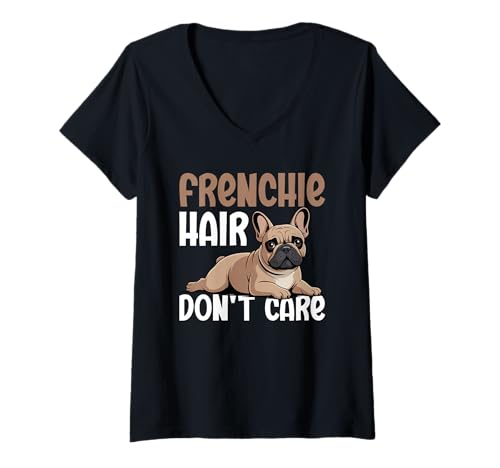 Damen Französische Bulldogge T-Shirt mit V-Ausschnitt von French Bulldog Gifts for Men and Women