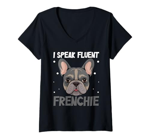 Damen Französische Bulldogge T-Shirt mit V-Ausschnitt von French Bulldog Gifts for Men and Women