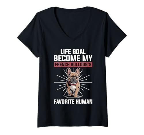 Damen Französische Bulldogge T-Shirt mit V-Ausschnitt von French Bulldog Gifts for Men and Women