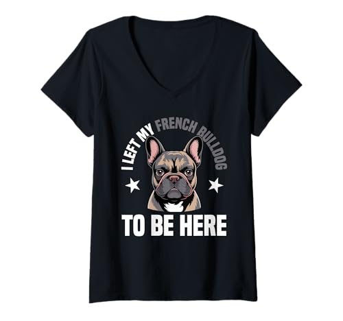 Damen Französische Bulldogge T-Shirt mit V-Ausschnitt von French Bulldog Gifts for Men and Women