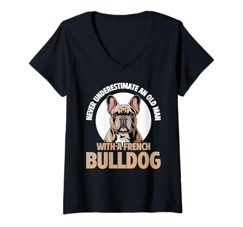 Damen Französische Bulldogge T-Shirt mit V-Ausschnitt von French Bulldog Gifts for Men and Women