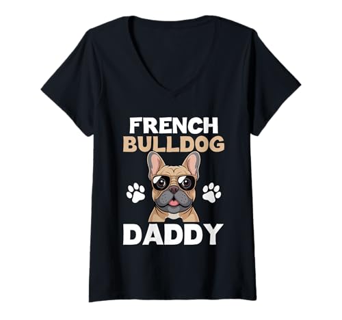 Damen Französische Bulldogge T-Shirt mit V-Ausschnitt von French Bulldog Gifts for Men and Women