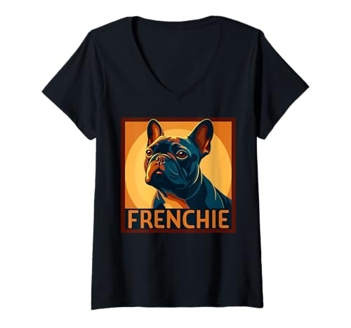 Damen Frenchie Französische Bulldogge Retro T-Shirt mit V-Ausschnitt Damen Frenchie Französische Bulldogge Retro T-Shirt mit V-Ausschnitt von French Bulldog Gifts