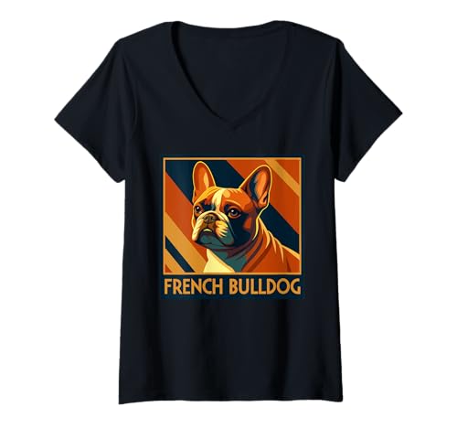 Damen Frenchie Französische Bulldogge Retro T-Shirt mit V-Ausschnitt Damen Frenchie Französische Bulldogge Retro T-Shirt mit V-Ausschnitt von French Bulldog Gifts