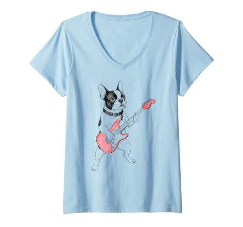 Damen Französische Bulldogge spielt Gitarre | Vintage Französische Bulldogge T-Shirt mit V-Ausschnitt Damen Französische Bulldogge spielt Gitarre | Vintage Französische Bulldogge T-Shirt mit V-Ausschnitt von French Bulldog Lover Gifts for Women & Men