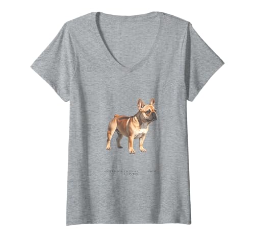 Damen Vintage Französische Bulldogge T-Shirt mit V-Ausschnitt Damen Vintage Französische Bulldogge T-Shirt mit V-Ausschnitt von French Bulldog Lover Vintage Clo.