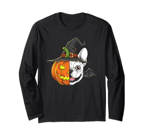 Französische Bulldogge Kürbis Jack O Laterne Halloween Herren Damen Langarmshirt von French Bulldog Lovers Halloween Pumpkin Outfits