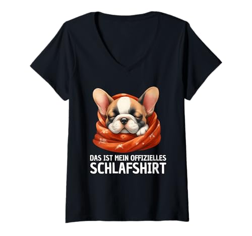 Damen Official Sleep Shirt French Bulldog Pyjamas Sea Bulldog T-Shirt mit V-Ausschnitt Damen Official Sleep Shirt French Bulldog Pyjamas Sea Bulldog T-Shirt mit V-Ausschnitt von French Bulldogge Offizielles Schlafshirt