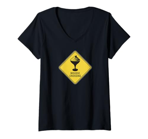 Damen Mousse Crossing Schild T-Shirt mit V-Ausschnitt Damen Mousse Crossing Schild T-Shirt mit V-Ausschnitt von French Chocolate Dessert