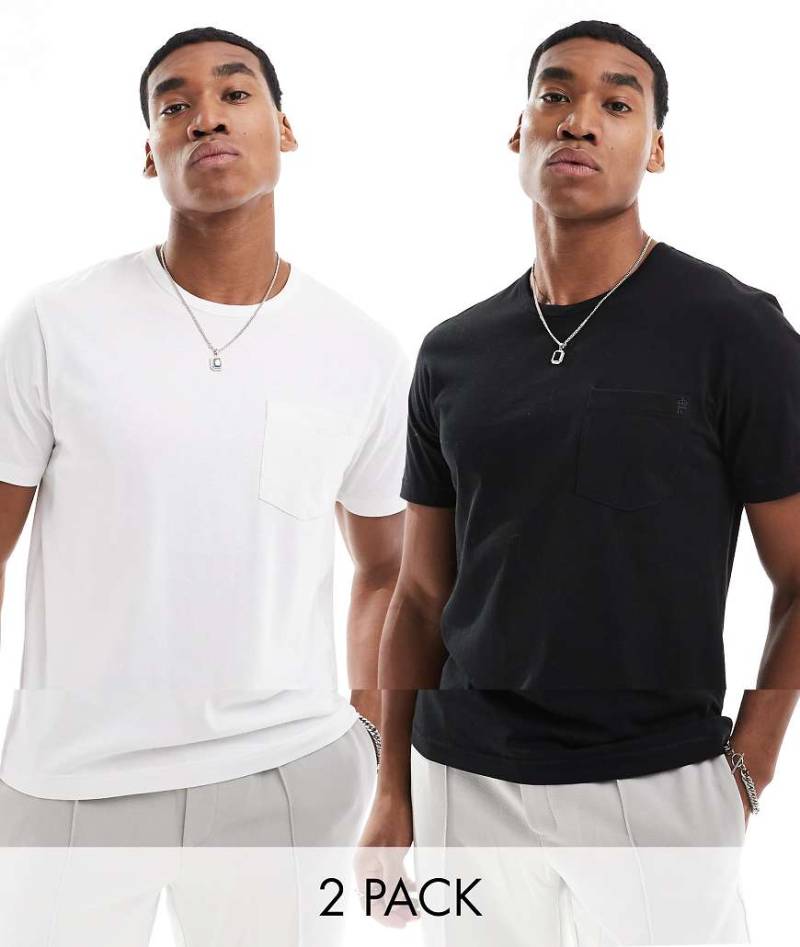 French Connection - 2er-Pack klassische T-Shirts in Schwarz und Weiß mit Tasche-Bunt von French Connection Mens
