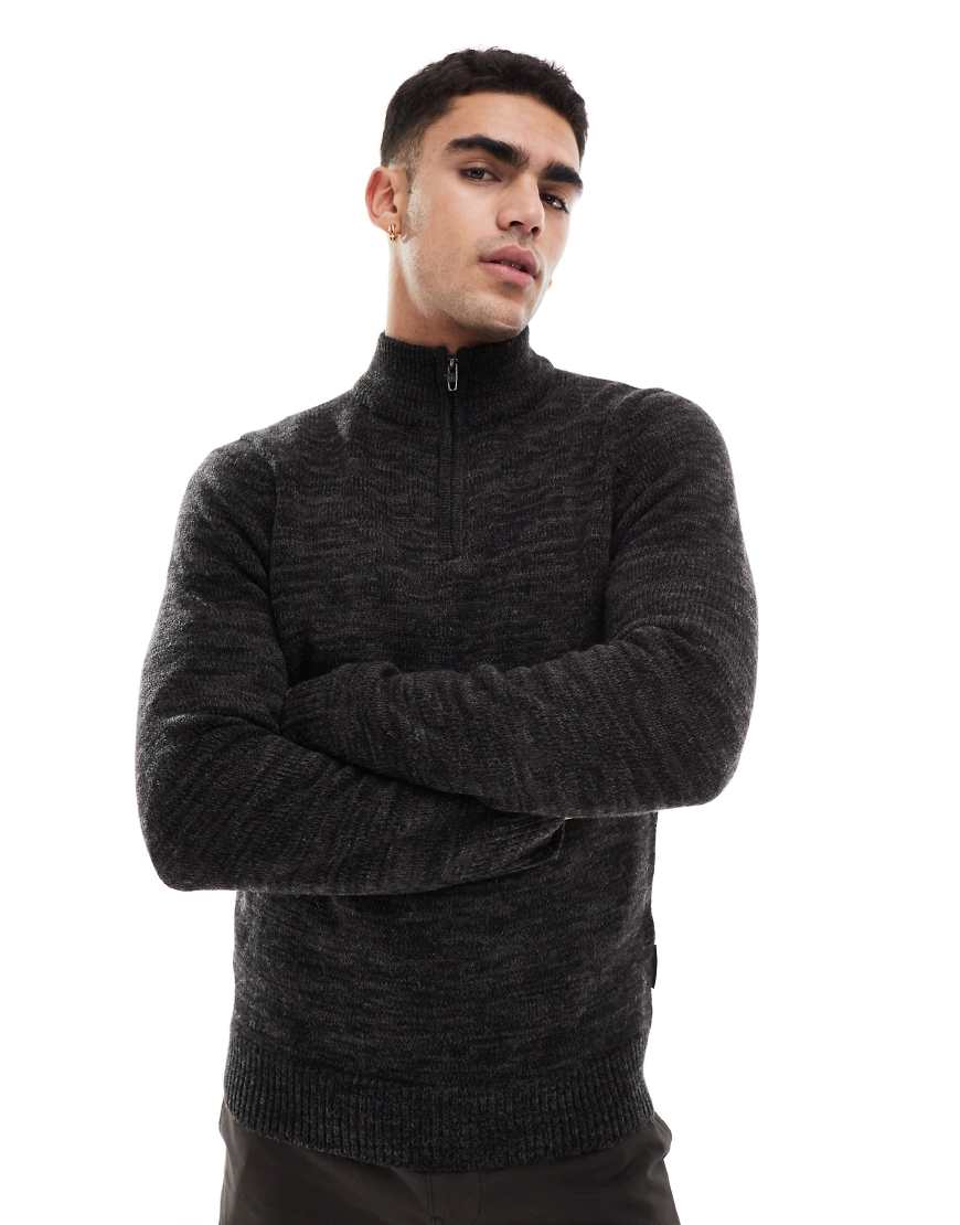 French Connection - Pullover aus schwerem Strick in meliertem Grau mit halblangem Reißverschluss von French Connection Mens