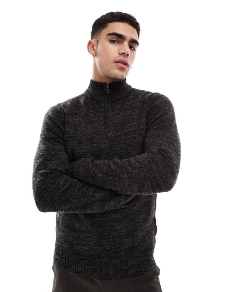 French Connection - Pullover aus schwerem Strick in meliertem Grau mit halblangem Reißverschluss von French Connection Mens