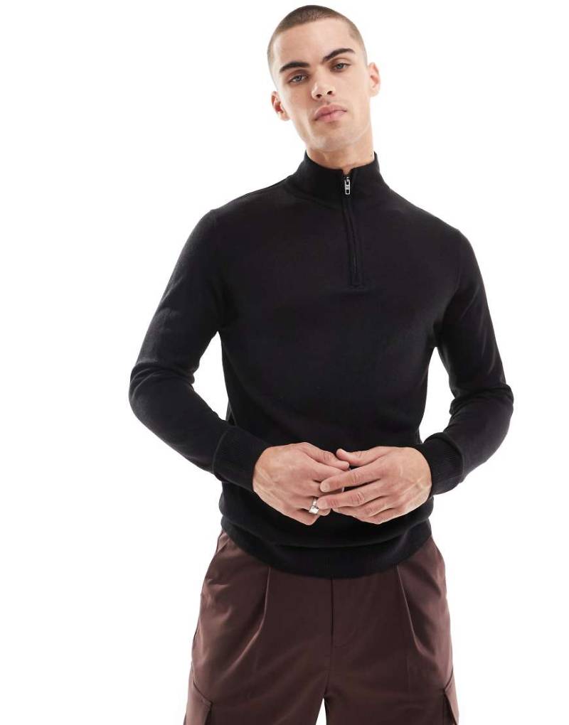 French Connection - Pullover mit weicher Haptik und kurzem Reißverschluss in Schwarz von French Connection Mens
