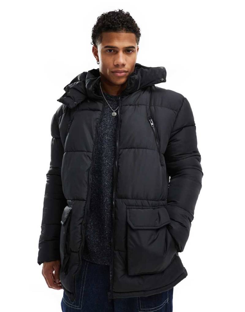 French Connection - Steppjacke in Schwarz mit Kapuze und Taschen von French Connection Mens