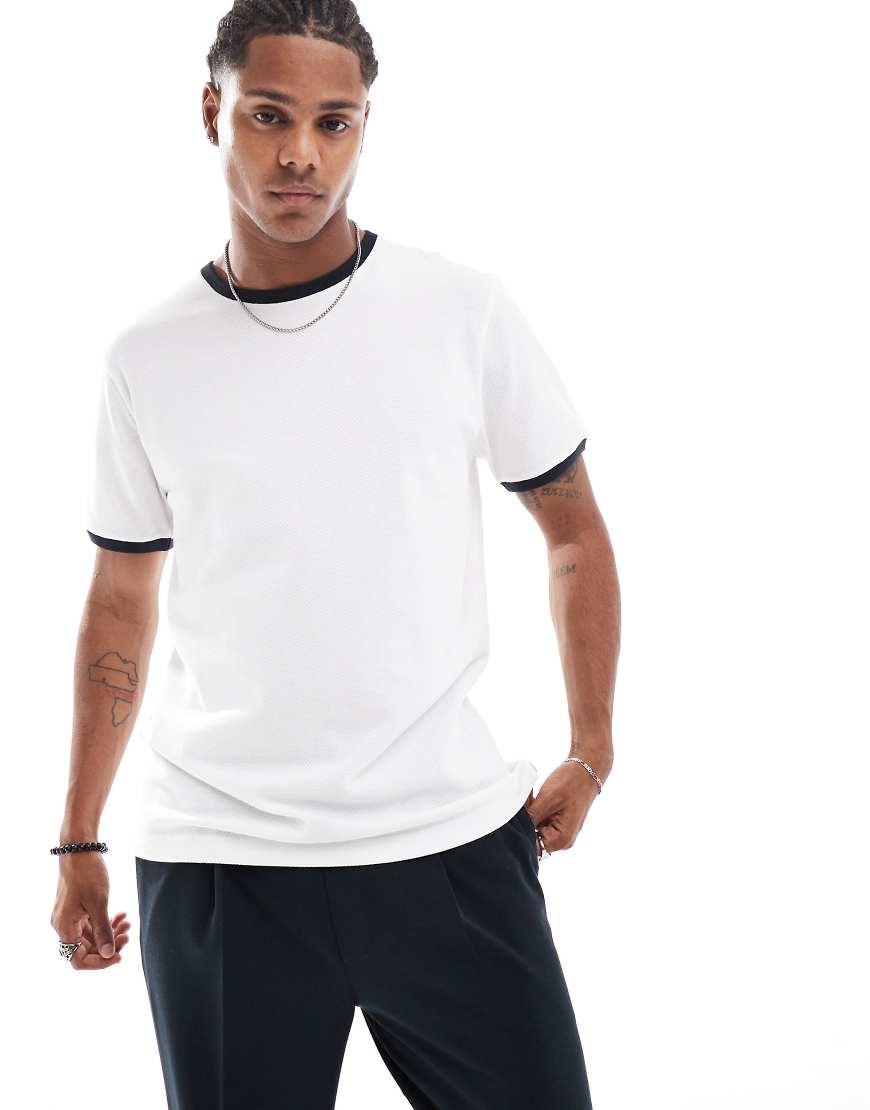 French Connection - Strukturiertes Ringer-T-Shirt in Weiß und Marineblau-Bunt von French Connection Mens