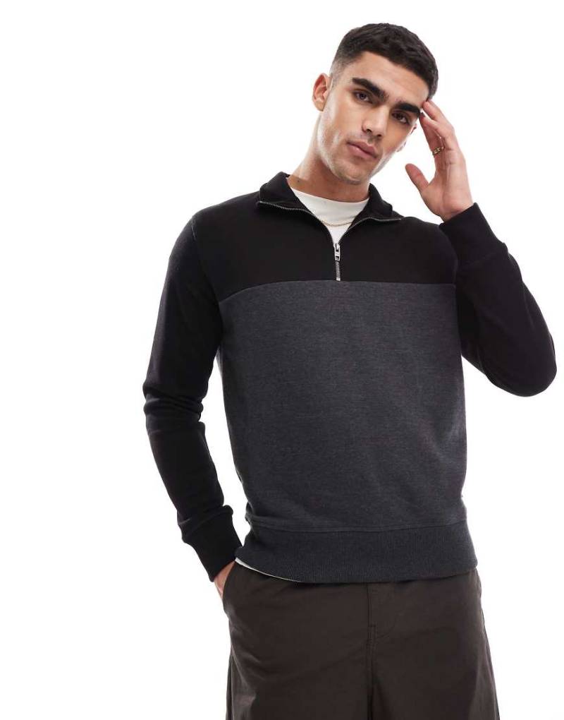 French Connection - Sweatshirt mit kurzem Reißverschluss und Farbblock-Design in Schwarz und Grau-Bunt von French Connection Mens