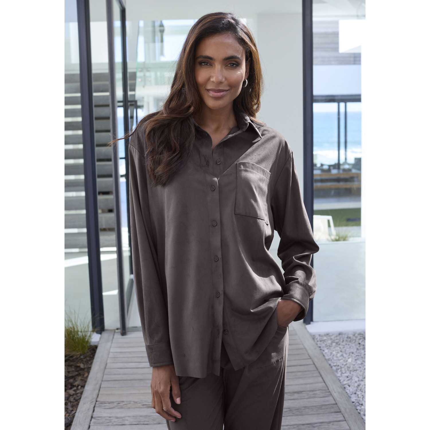 FRENCH CONNECTION Langarmhemd Damen dunkelbraun Gr.32/34 von French Connection