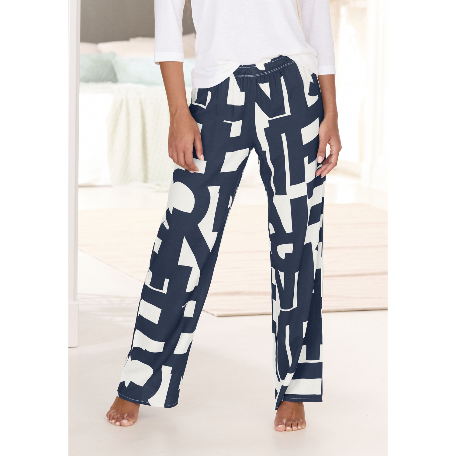 FRENCH CONNECTION Pyjamahose Damen dunkelblau-weiß-gemustert Gr.36 von French Connection
