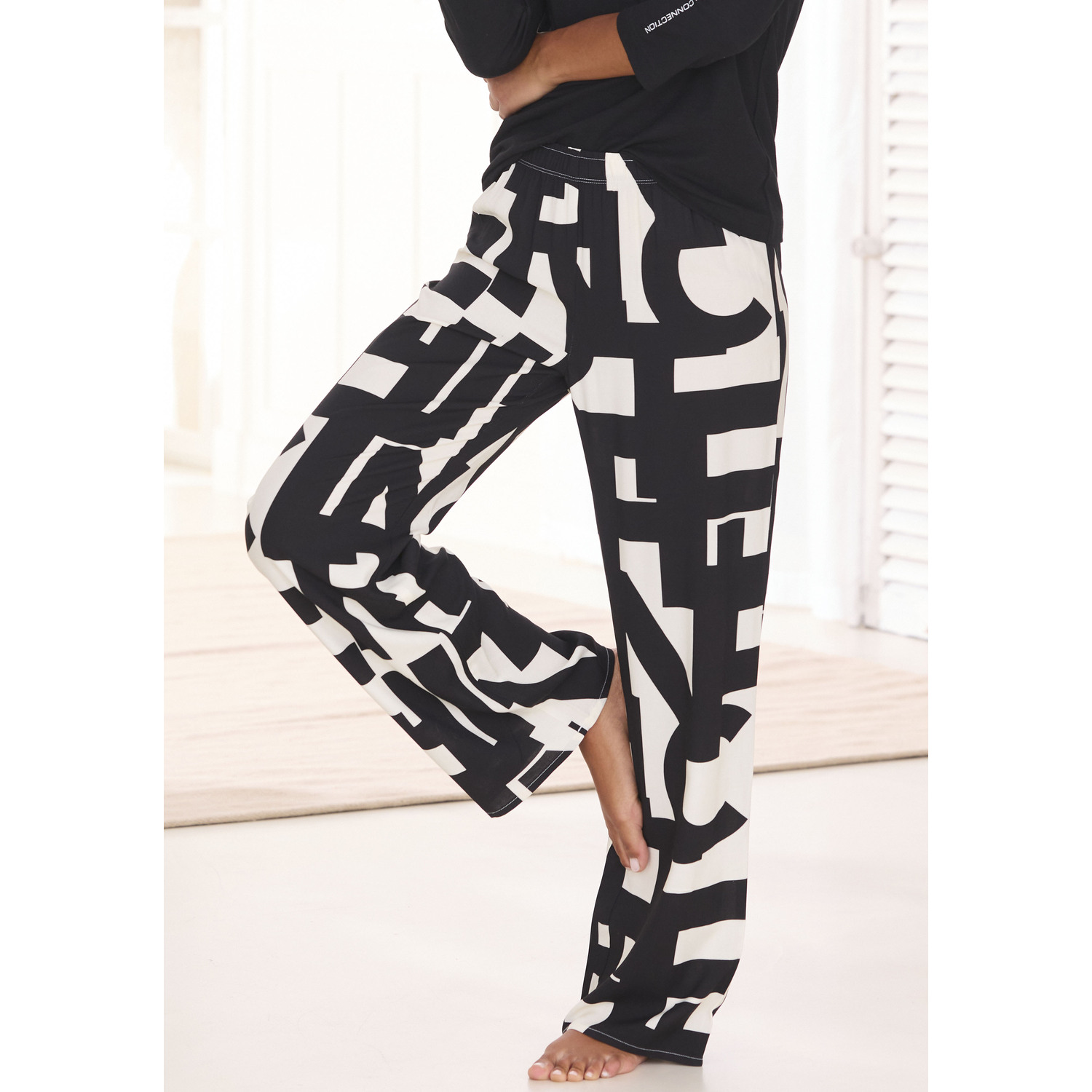 FRENCH CONNECTION Pyjamahose Damen schwarz-weiß-gemustert Gr.38 von French Connection