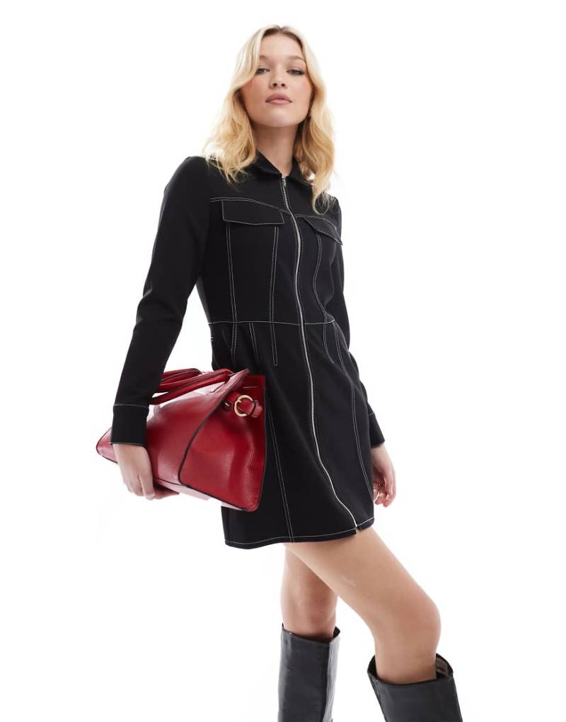 French Connection - Azra - Mini-Hemdkleid aus Twill in Schwarz von French Connection