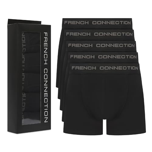 French Connection Boxershorts für Herren – 5 Stück schwarze Herren-Boxershorts aus Baumwolle – Herren-Boxershorts gegen Scheuern – Feuchtigkeitstransport und atmungsaktive Herrenunterwäsche, Schwarz , von French Connection