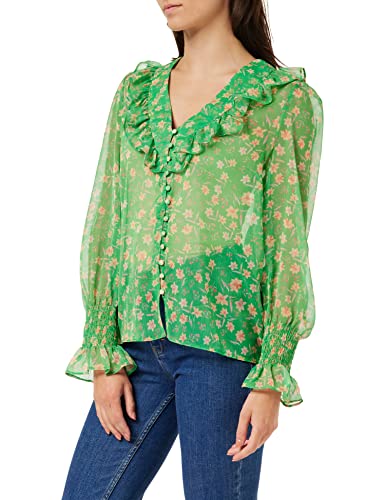 French Connection Damen Camille Hallie Langärmliges Top mit Knistermuster Bluse, Poise Green, Large von French Connection