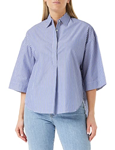 French Connection Damen Rhodes Popover Popeline, kurzärmelig Hemd mit Button-Down-Kragen, Leinen weiß/Marine, Large von French Connection