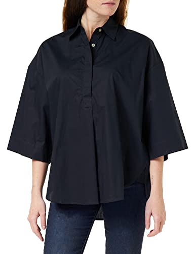 French Connection Damen Rhodes Popover Popeline, kurzärmelig Hemd mit Button-Down-Kragen, Marineblau, Small von French Connection