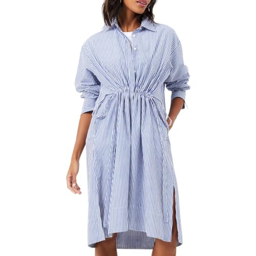 French Connection Damen Rhodes Sustainable Pop Stripe Shirtkleid Lässiges Kleid, Leinen weiß/Marine, Small von French Connection
