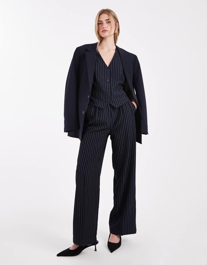 French Connection - Elegante, weite Hose in Marineblau mit Nadelstreifen, Kombiteil-Bunt von French Connection