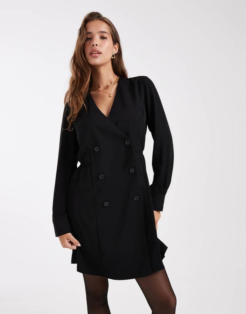 French Connection - Elegantes, zweireihiges Minikleid aus Crepe-Stoff in Schwarz von French Connection