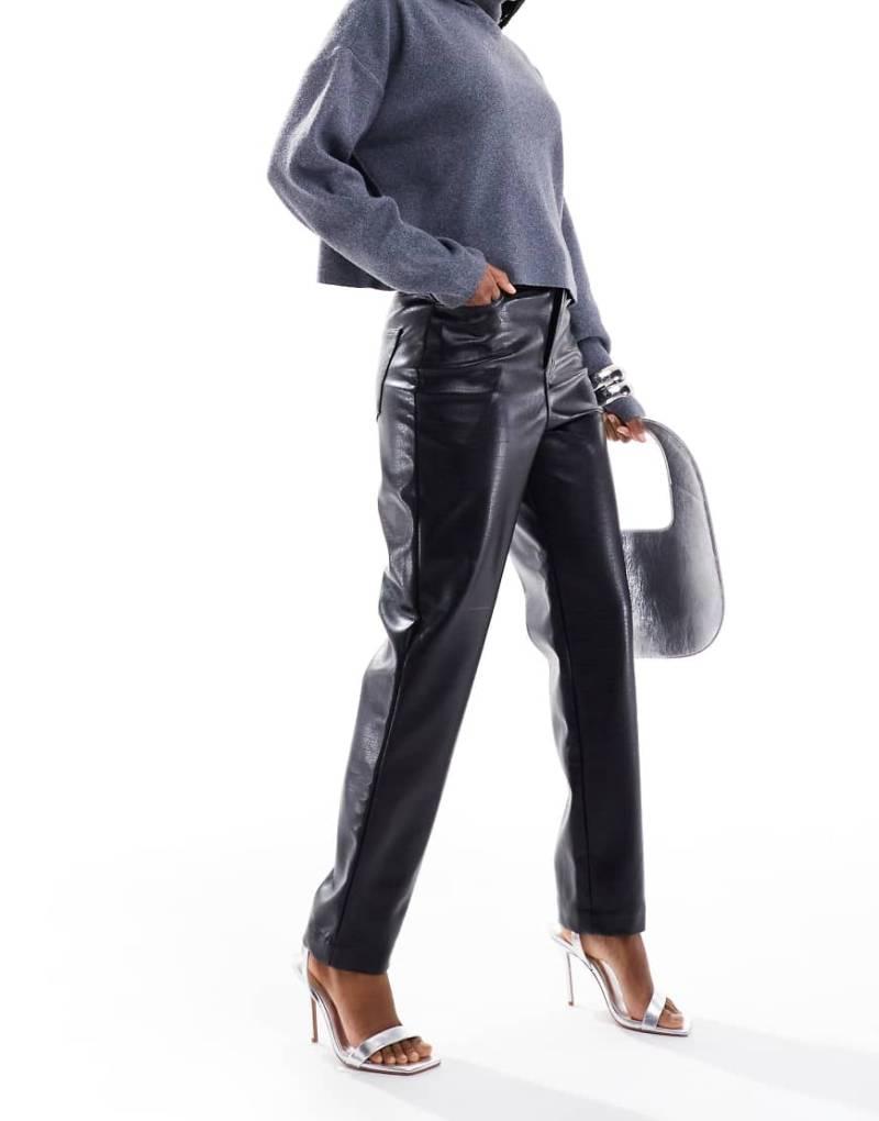 French Connection - Gerade geschnittene Hose aus Kroko-PU in Schwarz von French Connection