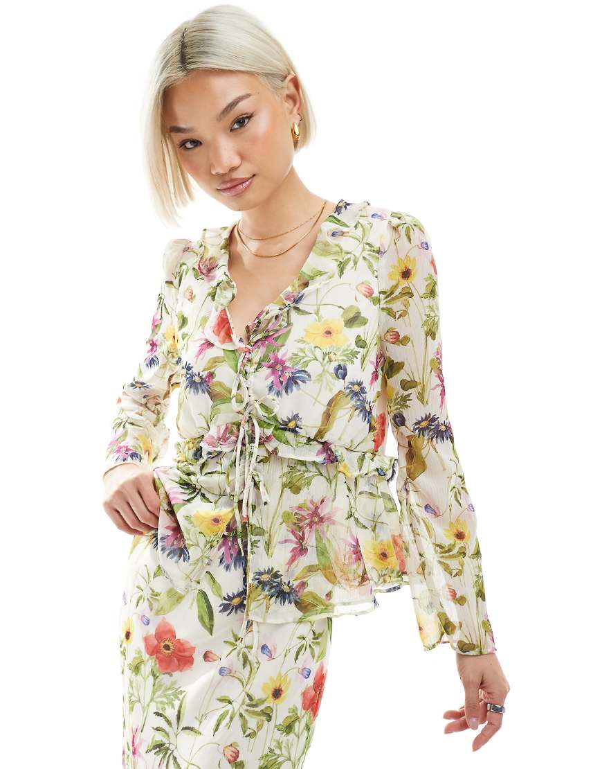 French Connection - Hallie - Bluse in Weiß mit Blumenmuster und Knitterstruktur, Kombiteil-Bunt French Connection - Hallie - Bluse in Weiß mit Blumenmuster und Knitterstruktur, Kombiteil-Bunt von French Connection