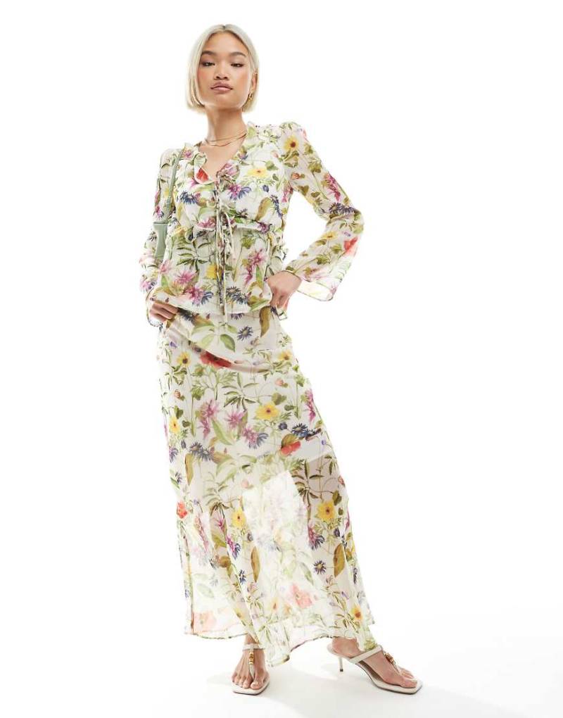 French Connection - Hallie - Maxirock in Weiß mit Blumenmuster, Kombiteil-Bunt von French Connection