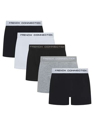 French Connection Herren-Boxershorts, mehrfarbig, 5 Stück – Baumwoll-Boxershorts für Herren – normale Passform – Unterwäsche für einfache und einfache Handhabung, mehrfarbig, L von French Connection