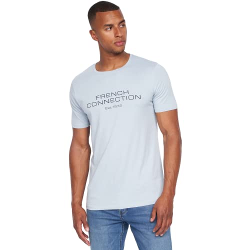 French Connection Herren-T-Shirt mit halblangen Ärmeln, Rundhalsausschnitt, mit Buchstaben-Logo-Design, verschiedene Größen von S, M, L, XL, XXL., Fischer hellblau, L von French Connection