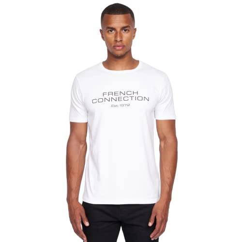 French Connection Herren-T-Shirt mit halblangen Ärmeln, Rundhalsausschnitt, mit Buchstaben-Logo-Design, verschiedene Größen von S, M, L, XL, XXL., Fischer weiß, XL von French Connection