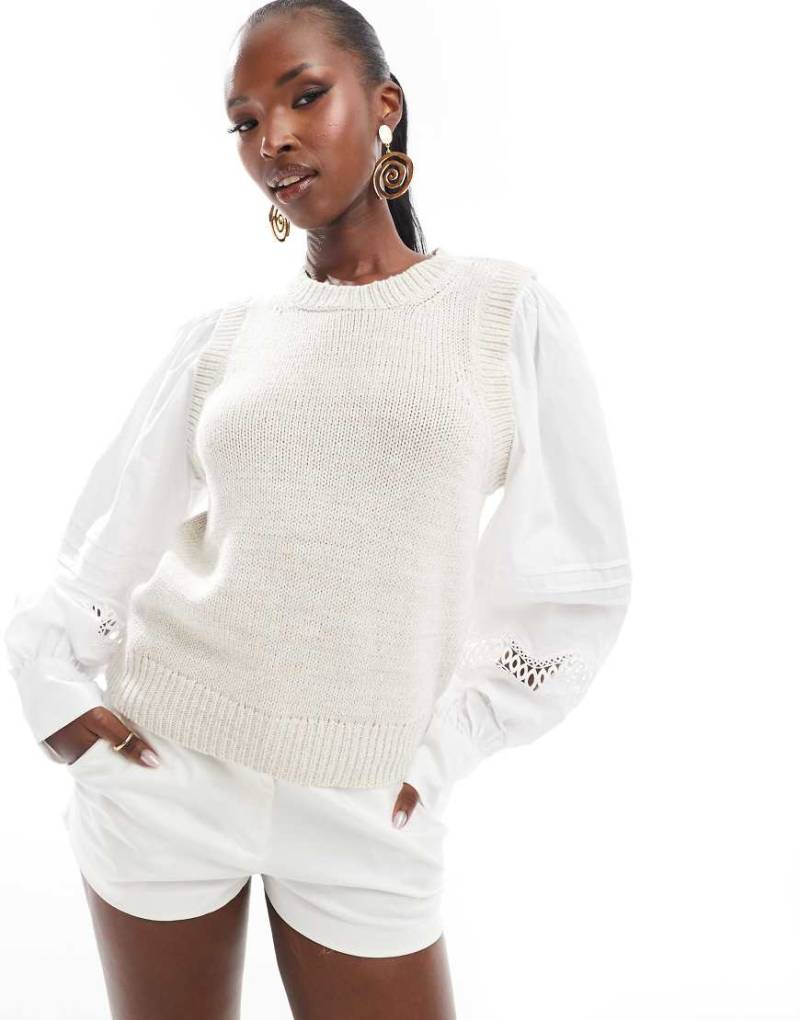 French Connection - Klara - 2-in-1-Pullover aus Stoffmix in Cremeweiß von French Connection